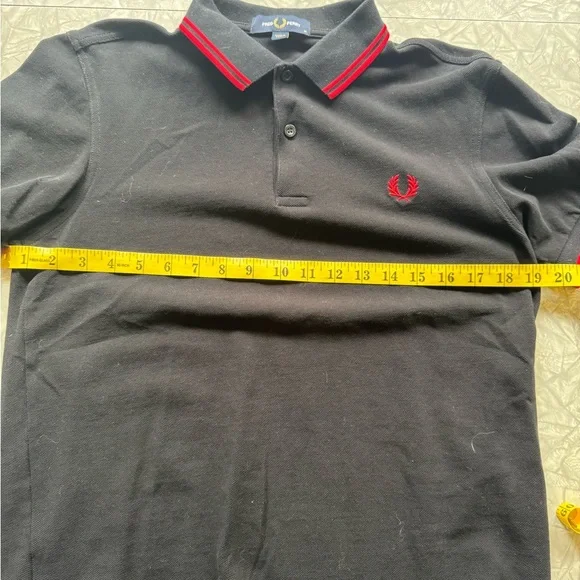 Fred Perry Black Polo with Red Trim - Picture 3 of 5